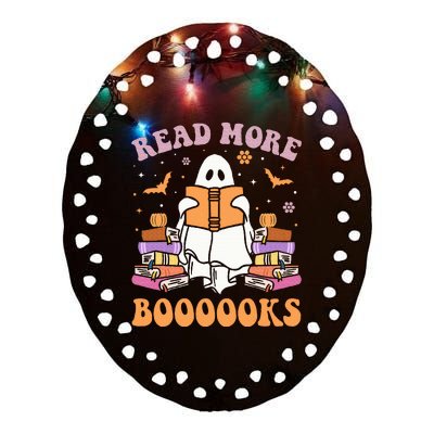 Cute Ghost Read More Books Funny Halloween Teacher Ceramic Oval Ornament