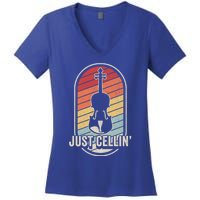 Cello Gift Retro Vintage Just Cellin Cello Lover Gift Women's V-Neck T-Shirt