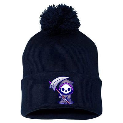 Cute Grim Reaper Pom Pom 12in Knit Beanie