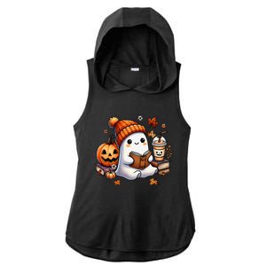 Cute Ghost Reading Book Lovers Halloween Ghost Coffee Women Gift Ladies PosiCharge Tri-Blend Wicking Draft Hoodie Tank