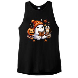 Cute Ghost Reading Book Lovers Halloween Ghost Coffee Women Gift Ladies PosiCharge Tri-Blend Wicking Tank