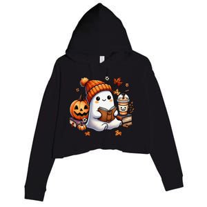 Cute Ghost Reading Book Lovers Halloween Ghost Coffee Women Gift Crop Fleece Hoodie