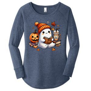 Cute Ghost Reading Book Lovers Halloween Ghost Coffee Women Gift Women's Perfect Tri Tunic Long Sleeve Shirt