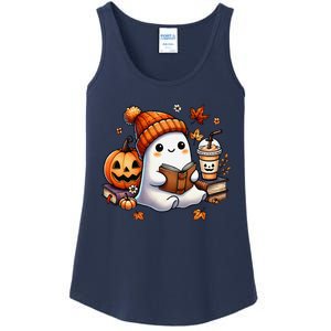 Cute Ghost Reading Book Lovers Halloween Ghost Coffee Women Gift Ladies Essential Tank