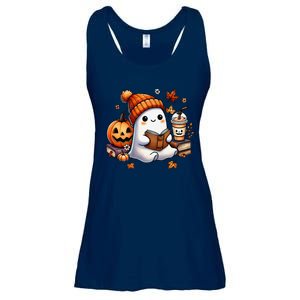 Cute Ghost Reading Book Lovers Halloween Ghost Coffee Women Gift Ladies Essential Flowy Tank