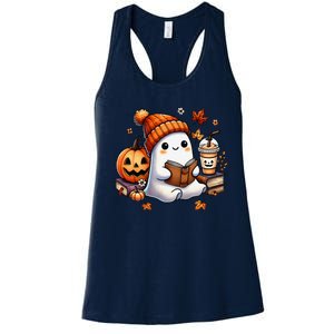 Cute Ghost Reading Book Lovers Halloween Ghost Coffee Women Gift Women's Racerback Tank