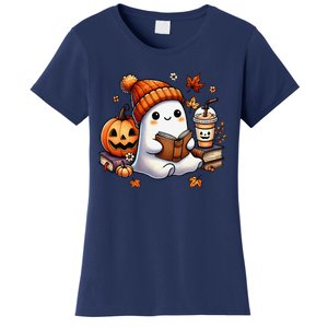 Cute Ghost Reading Book Lovers Halloween Ghost Coffee Women Gift Women's T-Shirt