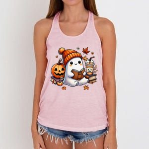 Cute Ghost Reading Book Lovers Halloween Ghost Coffee Women Gift Women's Knotted Racerback Tank