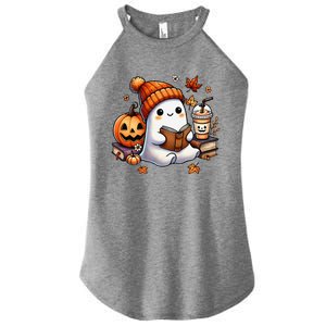 Cute Ghost Reading Book Lovers Halloween Ghost Coffee Women Gift Women's Perfect Tri Rocker Tank