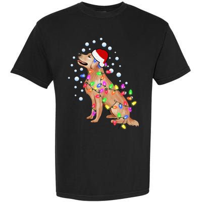 Cute Golden Retriever Christmas Light Santa Dog Puppy Lover Cute Gift Garment-Dyed Heavyweight T-Shirt