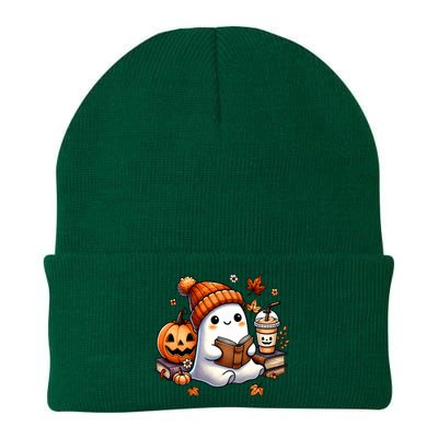 Cute Ghost Reading Book Lovers Halloween Ghost Coffee Women Knit Cap Winter Beanie