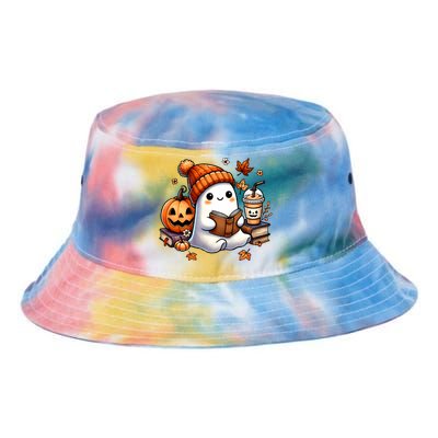 Cute Ghost Reading Book Lovers Halloween Ghost Coffee Women Tie Dye Newport Bucket Hat