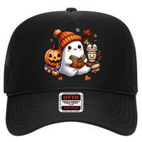 Cute Ghost Reading Book Lovers Halloween Ghost Coffee Women High Crown Mesh Back Trucker Hat