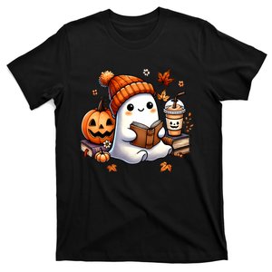 Cute Ghost Reading Book Lovers Halloween Ghost Coffee Women T-Shirt