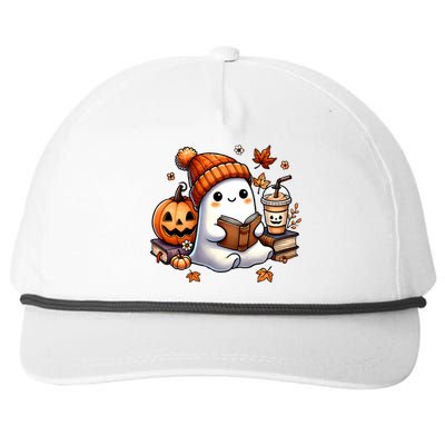 Cute Ghost Reading Book Lovers Halloween Ghost Coffee Women Snapback Five-Panel Rope Hat