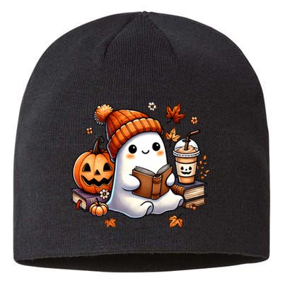 Cute Ghost Reading Book Lovers Halloween Ghost Coffee Women Sustainable Beanie