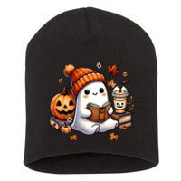 Cute Ghost Reading Book Lovers Halloween Ghost Coffee Women Short Acrylic Beanie