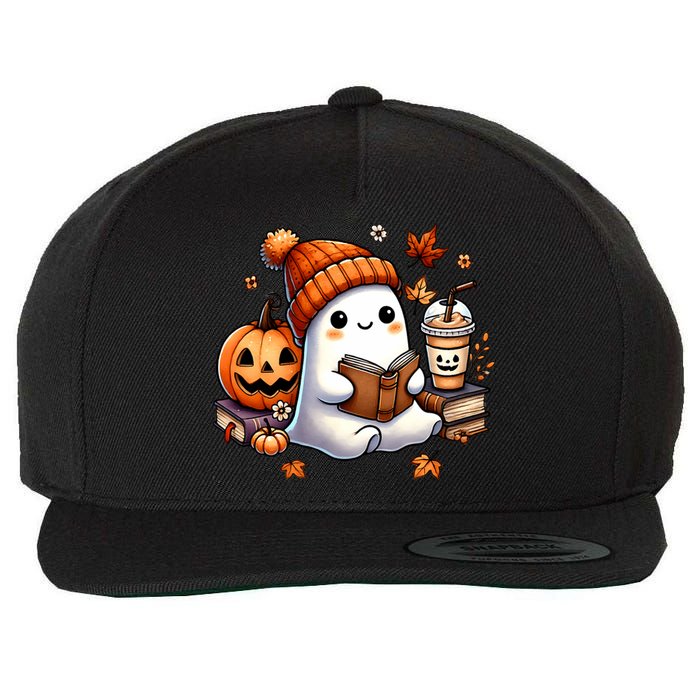 Cute Ghost Reading Book Lovers Halloween Ghost Coffee Women Wool Snapback Cap