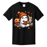 Cute Ghost Reading Book Lovers Halloween Ghost Coffee Women Kids T-Shirt