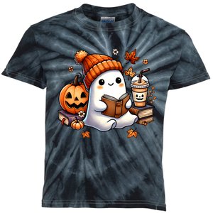 Cute Ghost Reading Book Lovers Halloween Ghost Coffee Women Kids Tie-Dye T-Shirt