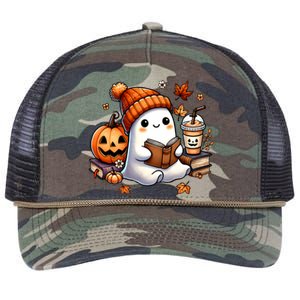 Cute Ghost Reading Book Lovers Halloween Ghost Coffee Women Retro Rope Trucker Hat Cap