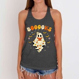 Cute Ghost Reading Library Books Halloween Women's Knotted Racerback Tank