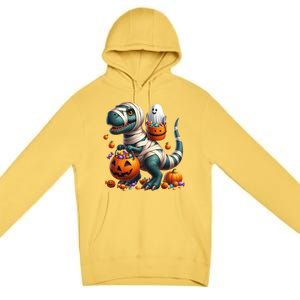 Cut Ghost Riding Mummy Dinosaur T Rex Halloween Fun Gift Premium Pullover Hoodie