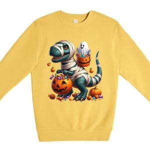 Cut Ghost Riding Mummy Dinosaur T Rex Halloween Fun Gift Premium Crewneck Sweatshirt