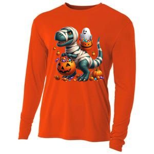 Cut Ghost Riding Mummy Dinosaur T Rex Halloween Fun Gift Cooling Performance Long Sleeve Crew