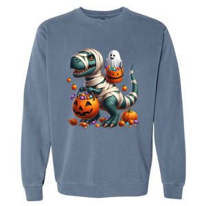 Cut Ghost Riding Mummy Dinosaur T Rex Halloween Fun Gift Garment-Dyed Sweatshirt