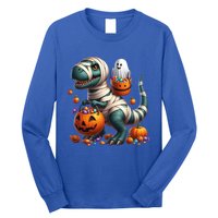 Cut Ghost Riding Mummy Dinosaur T Rex Halloween Fun Gift Long Sleeve Shirt