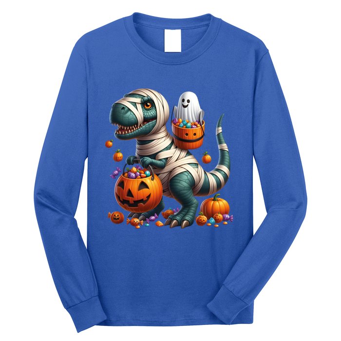 Cut Ghost Riding Mummy Dinosaur T Rex Halloween Fun Gift Long Sleeve Shirt