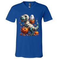 Cut Ghost Riding Mummy Dinosaur T Rex Halloween Fun Gift V-Neck T-Shirt