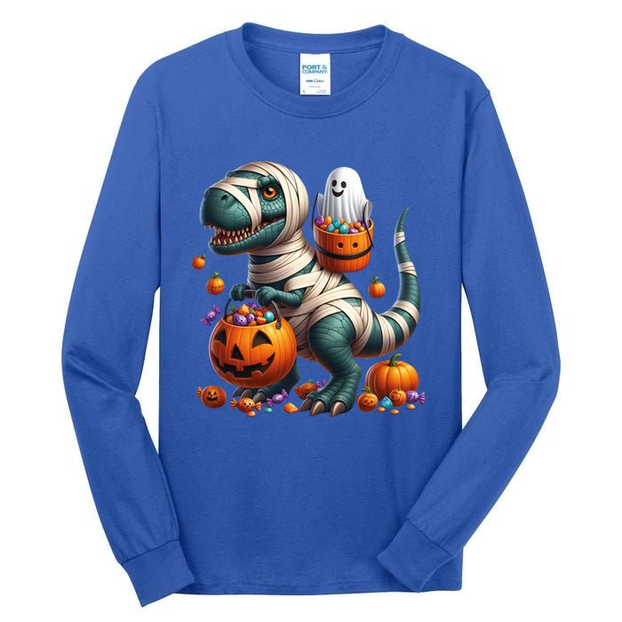 Cut Ghost Riding Mummy Dinosaur T Rex Halloween Fun Gift Tall Long Sleeve T-Shirt