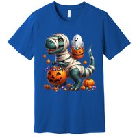 Cut Ghost Riding Mummy Dinosaur T Rex Halloween Fun Gift Premium T-Shirt