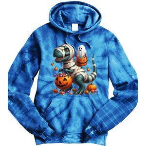 Cut Ghost Riding Mummy Dinosaur T Rex Halloween Fun Gift Tie Dye Hoodie