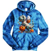 Cut Ghost Riding Mummy Dinosaur T Rex Halloween Fun Gift Tie Dye Hoodie