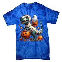 Cut Ghost Riding Mummy Dinosaur T Rex Halloween Fun Gift Tie-Dye T-Shirt