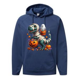 Cut Ghost Riding Mummy Dinosaur T Rex Halloween Fun Gift Performance Fleece Hoodie