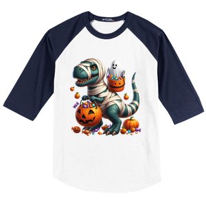 Cut Ghost Riding Mummy Dinosaur T Rex Halloween Fun Gift Baseball Sleeve Shirt