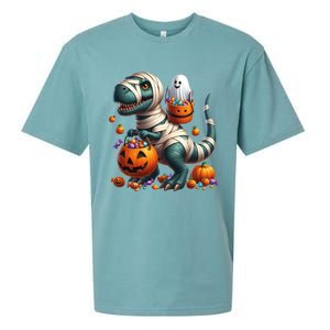 Cut Ghost Riding Mummy Dinosaur T Rex Halloween Fun Gift Sueded Cloud Jersey T-Shirt