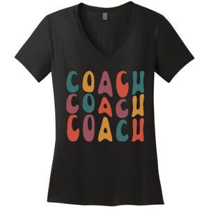 Coach Groovy Retro Colorful Design Coaching Women's V-Neck T-Shirt