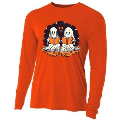 Cute Ghost Reading Books Halloween Book Cool Gift Cooling Performance Long Sleeve Crew