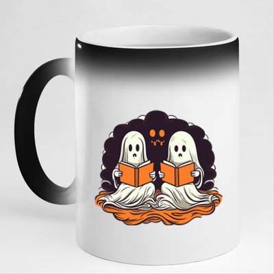 Cute Ghost Reading Books Halloween Book Cool Gift 11oz Black Color Changing Mug