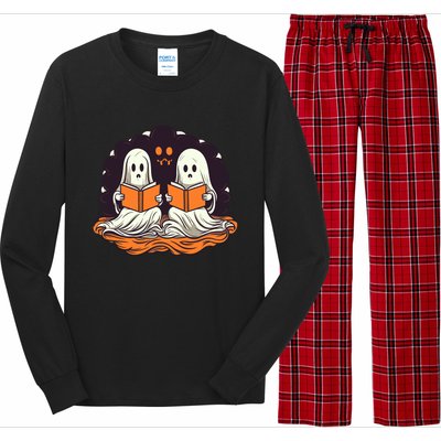 Cute Ghost Reading Books Halloween Book Cool Gift Long Sleeve Pajama Set