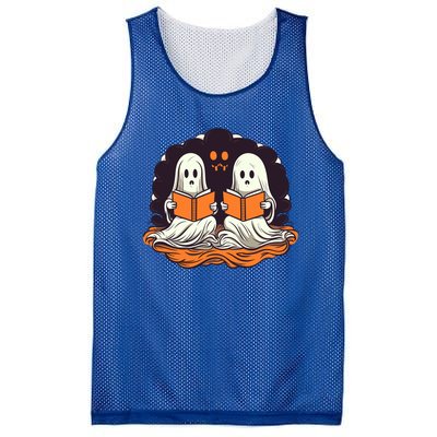 Cute Ghost Reading Books Halloween Book Cool Gift Mesh Reversible Basketball Jersey Tank