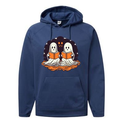 Cute Ghost Reading Books Halloween Book Cool Gift Performance Fleece Hoodie