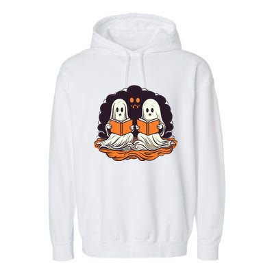 Cute Ghost Reading Books Halloween Book Cool Gift Garment-Dyed Fleece Hoodie