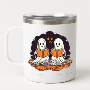 Cute Ghost Reading Books Halloween Book Cool Gift 12 oz Stainless Steel Tumbler Cup