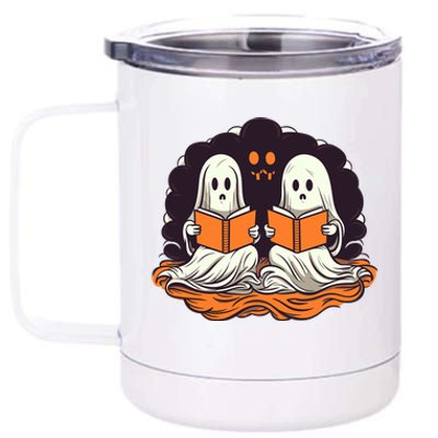 Cute Ghost Reading Books Halloween Book Cool Gift 12 oz Stainless Steel Tumbler Cup